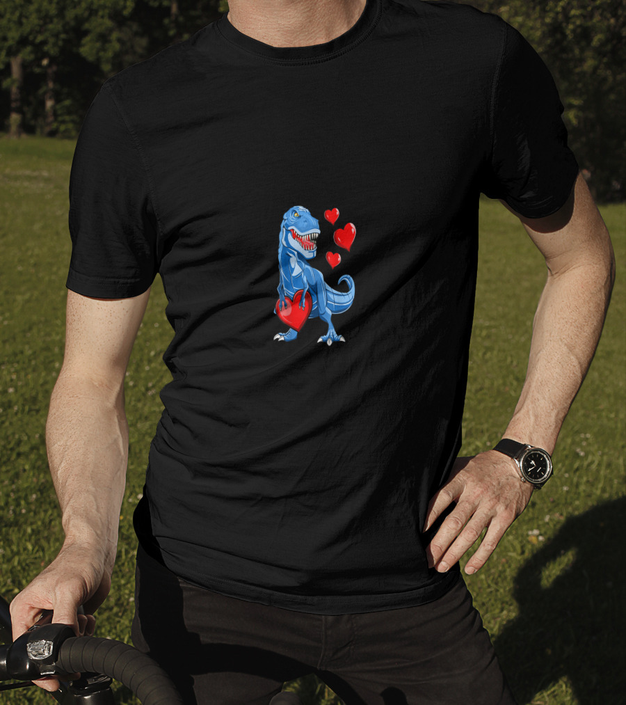 Valentine Blue Dinosaur With Hearts T-Shirt