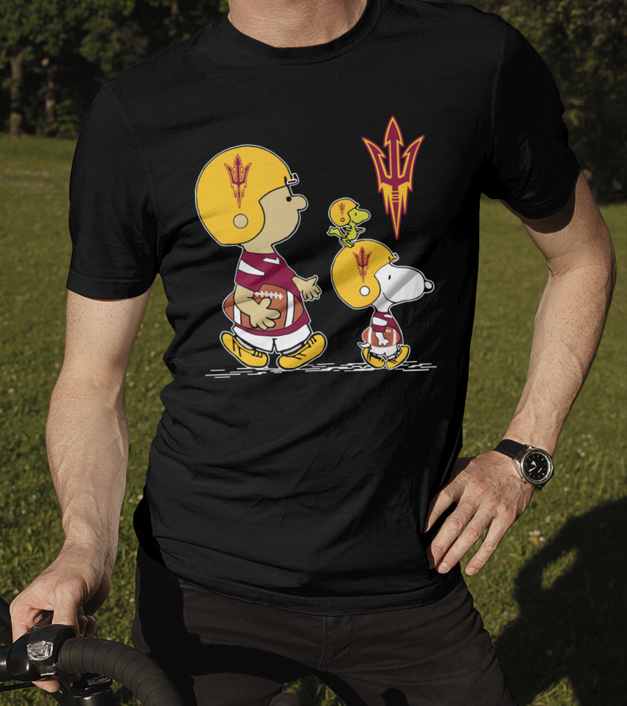 Arizona State Sun Devils Peanuts Characters Football Helmets T-Shirt