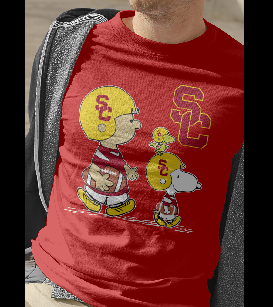 USC Trojans Peanuts Characters Football Theme With SC Helmets T-Shirt