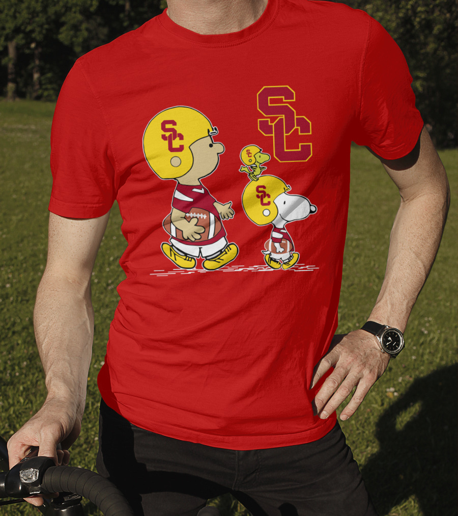 USC Trojans Peanuts Characters Football Theme With SC Helmets T-Shirt