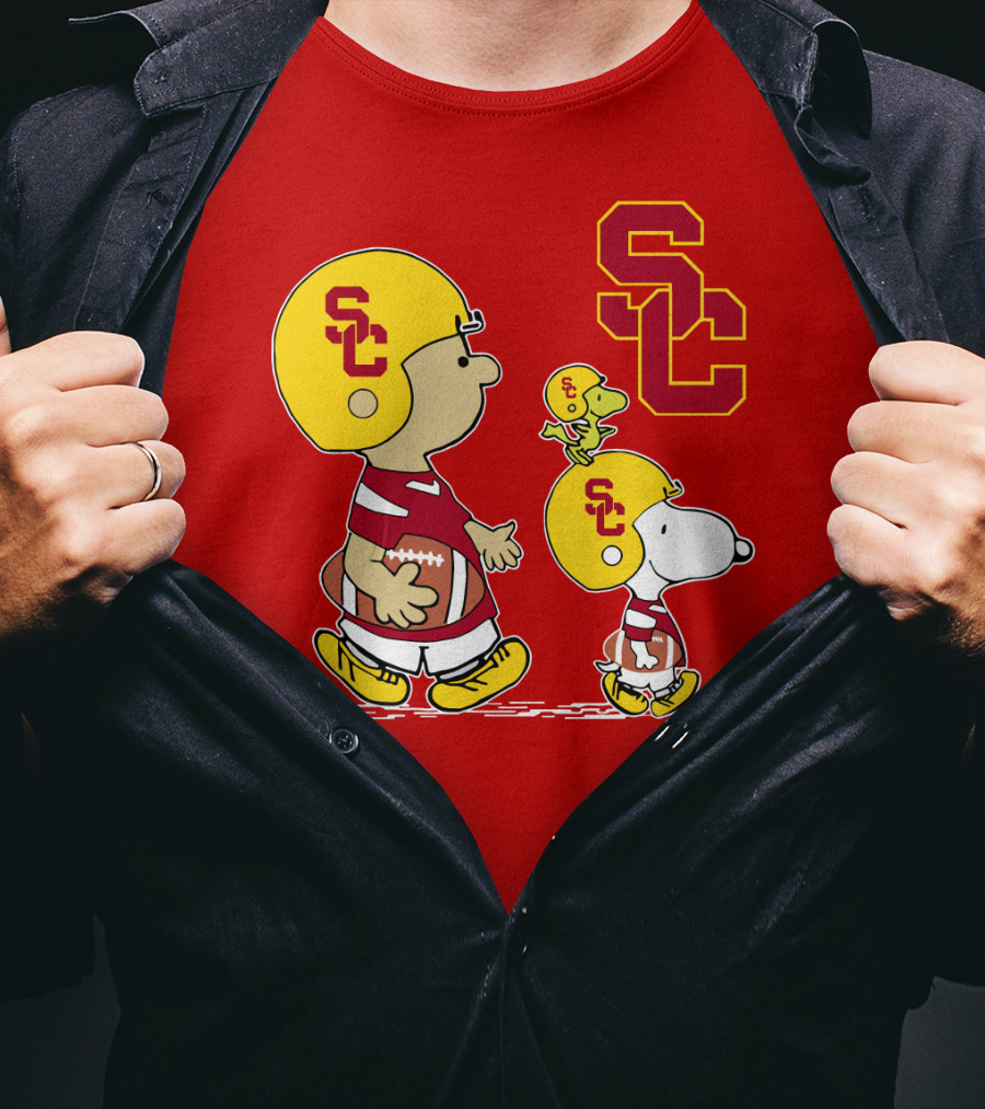USC Trojans Peanuts Characters Football Theme With SC Helmets T-Shirt