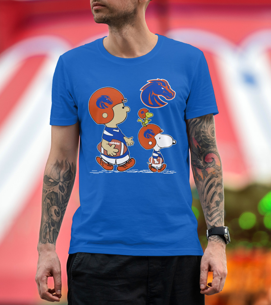 Boise State Broncos Football Characters with Helmets and Mascot T-Shirt