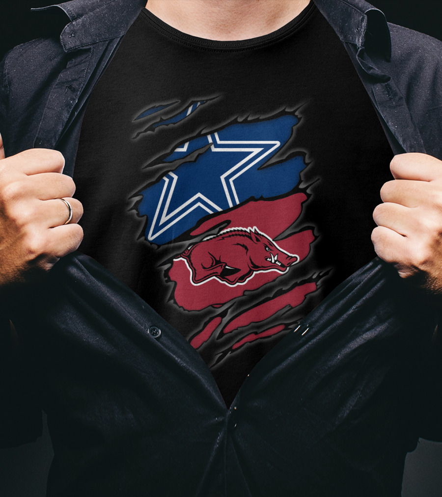 Dallas Cowboys Star And Arkansas Razorbacks Hog Behind Claw Marks T-Shirt