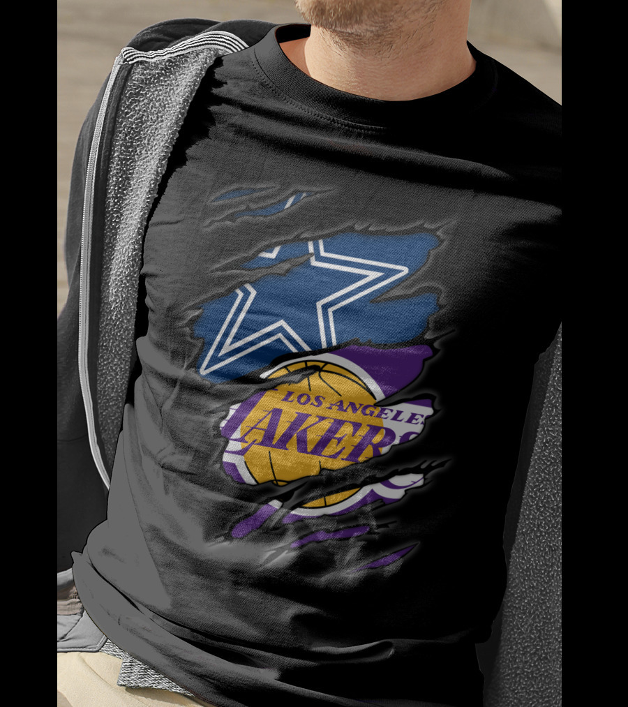 Cowboys Los Angeles Lakers Star Logo And Basketball Fusion T-Shirt