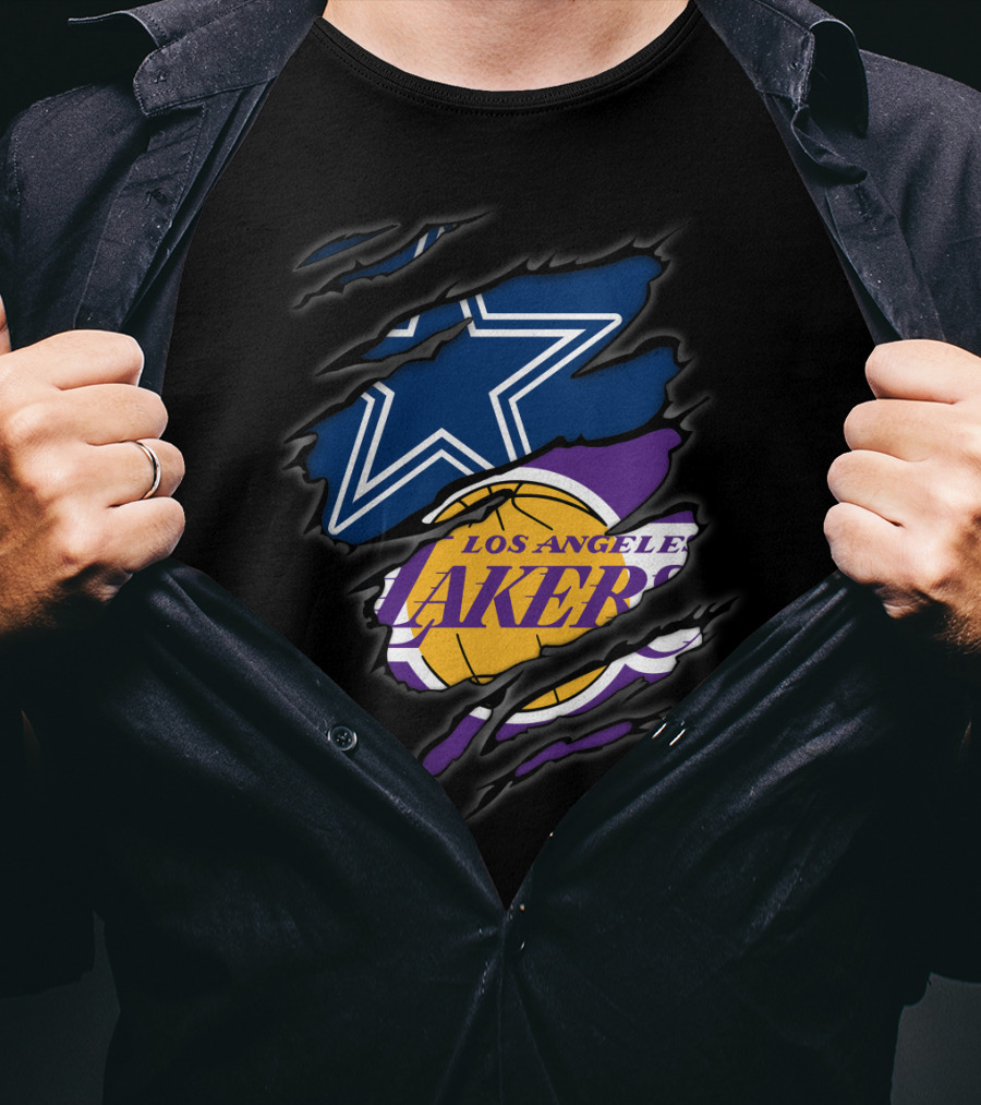 Cowboys Los Angeles Lakers Star Logo And Basketball Fusion T-Shirt