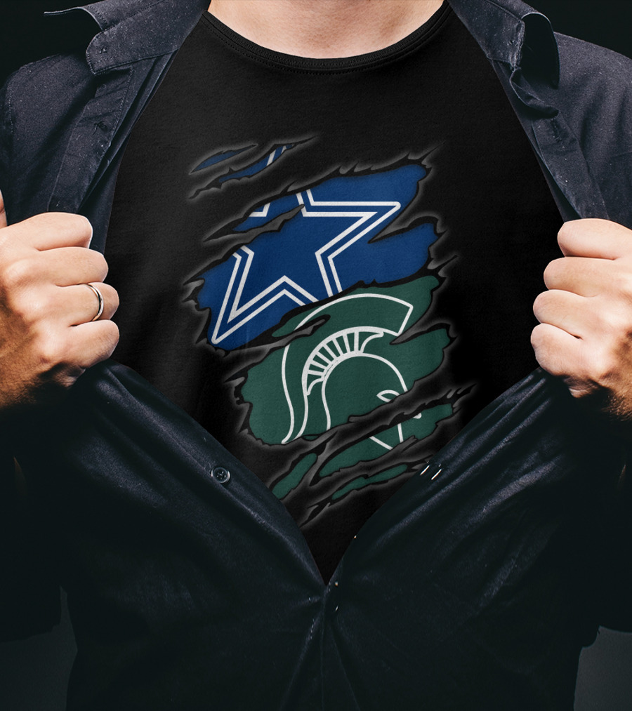 Cowboys Star Michigan State Spartans Helmet Claw Torn T-Shirt