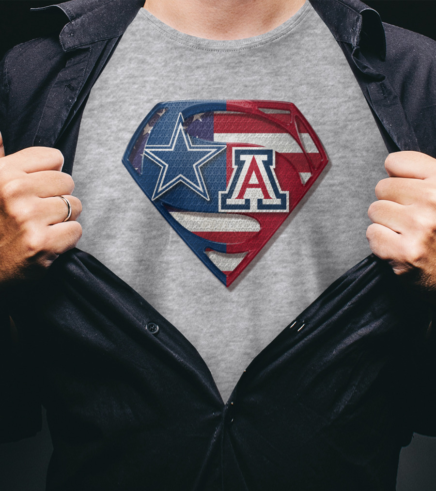 Dallas Cowboys Arizona Wildcats Superman Logo American Flag T-Shirt