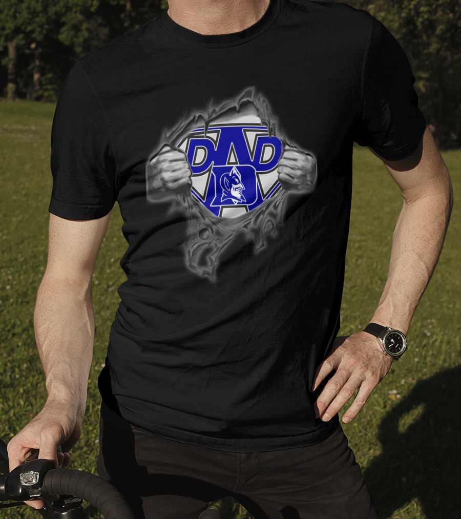 Duke Blue Devils Super Dad Emblem With Torn Shirt Effect T-Shirt