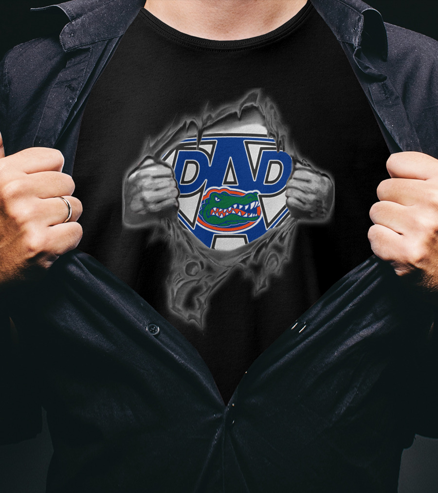 Gators Dad Superhero Logo Torn Reveal T-Shirt