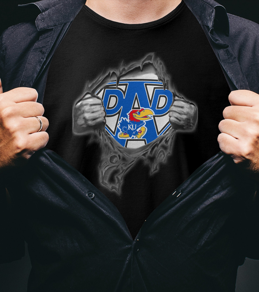 Kansas Jayhawks KU Dad Superhero Emblem T-Shirt
