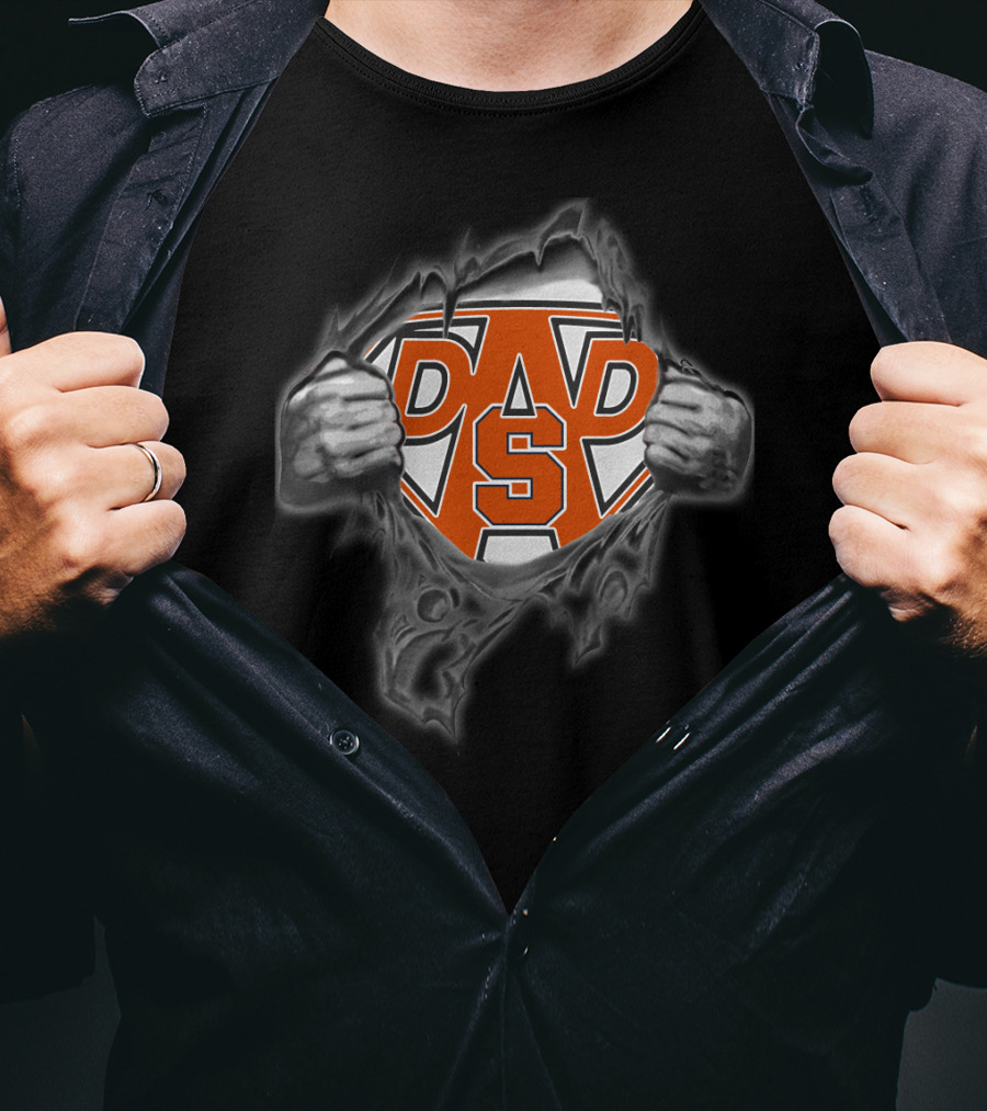 Orange S Dad Superhero Logo Hands Torn Background T-Shirt