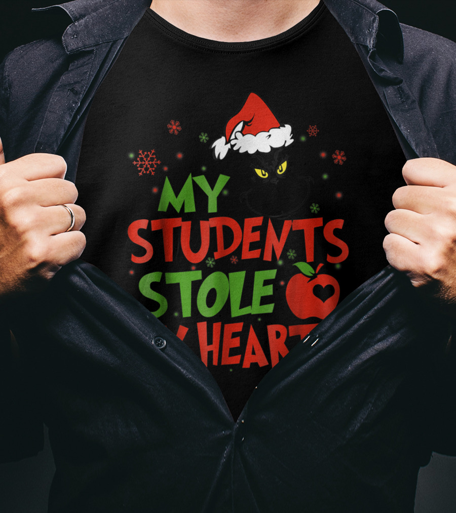 My Students Stole My Heart Grinch Christmas Teacher Apple T-Shirt