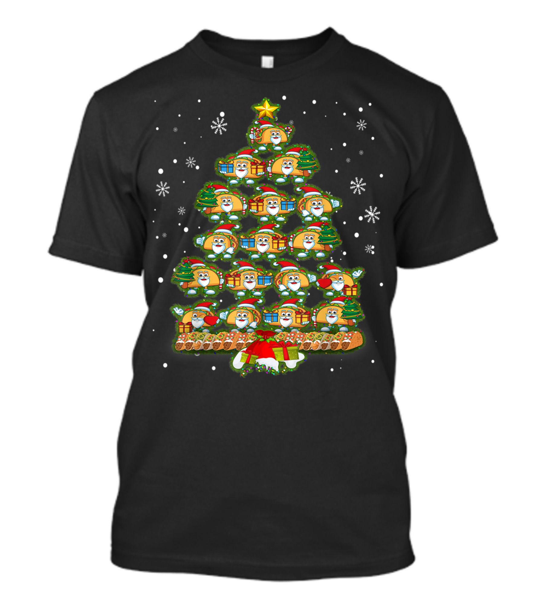 Tacos Santa Christmas Tree Light Decor Snowflakes T-Shirt