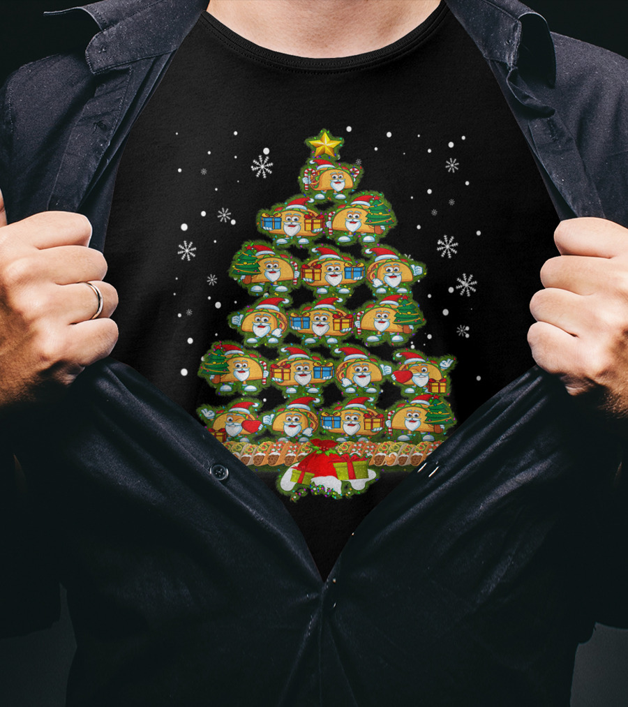 Tacos Santa Christmas Tree Light Decor Snowflakes T-Shirt