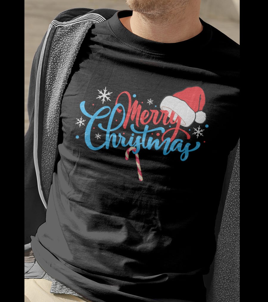Merry Christmas Nice Santa's Hat Candy Cane Snowflakes T-Shirt