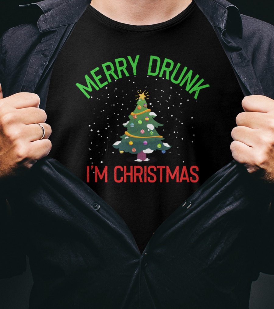 Merry Drunk I'm Christmas Festive Holiday Tree Snowflakes T-Shirt