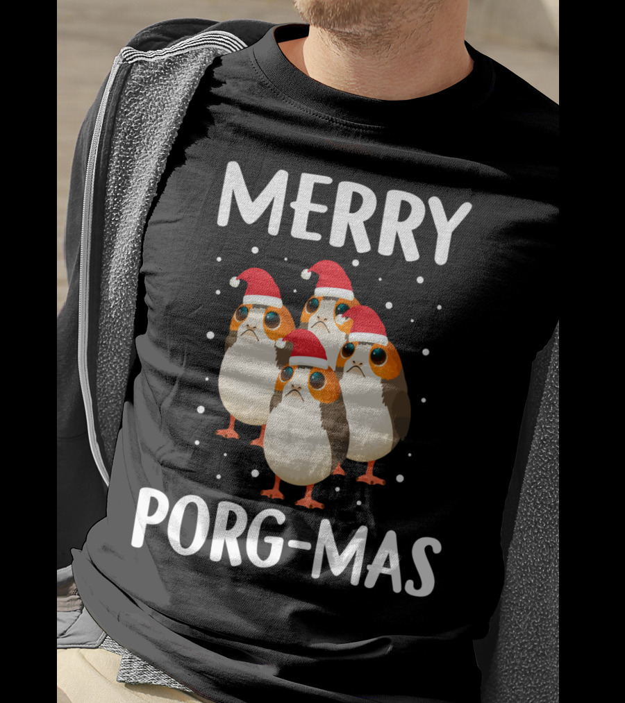Merry Porg-Mas Christmas Holiday Season With Festive Porgs In Santa Hats T-Shirt