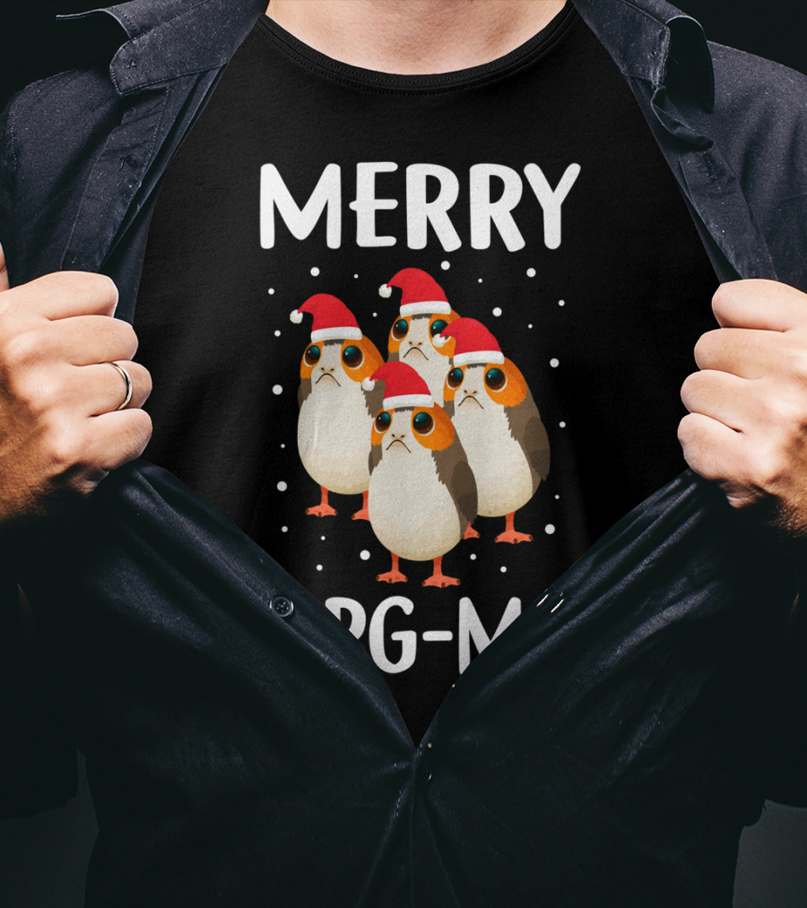 Merry Porg-Mas Christmas Holiday Season With Festive Porgs In Santa Hats T-Shirt