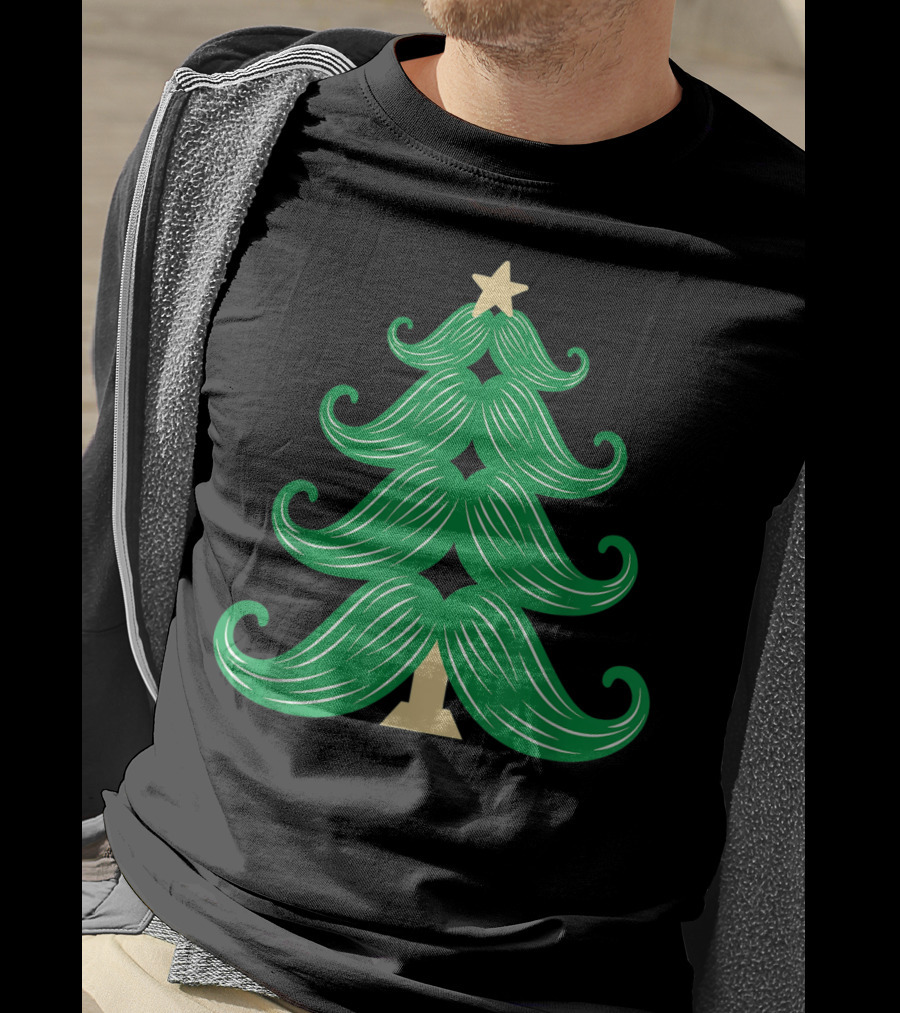 Mustache Christmas Tree Holiday Star T-Shirt