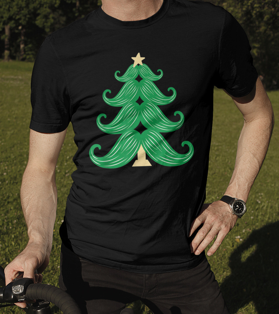 Mustache Christmas Tree Holiday Star T-Shirt