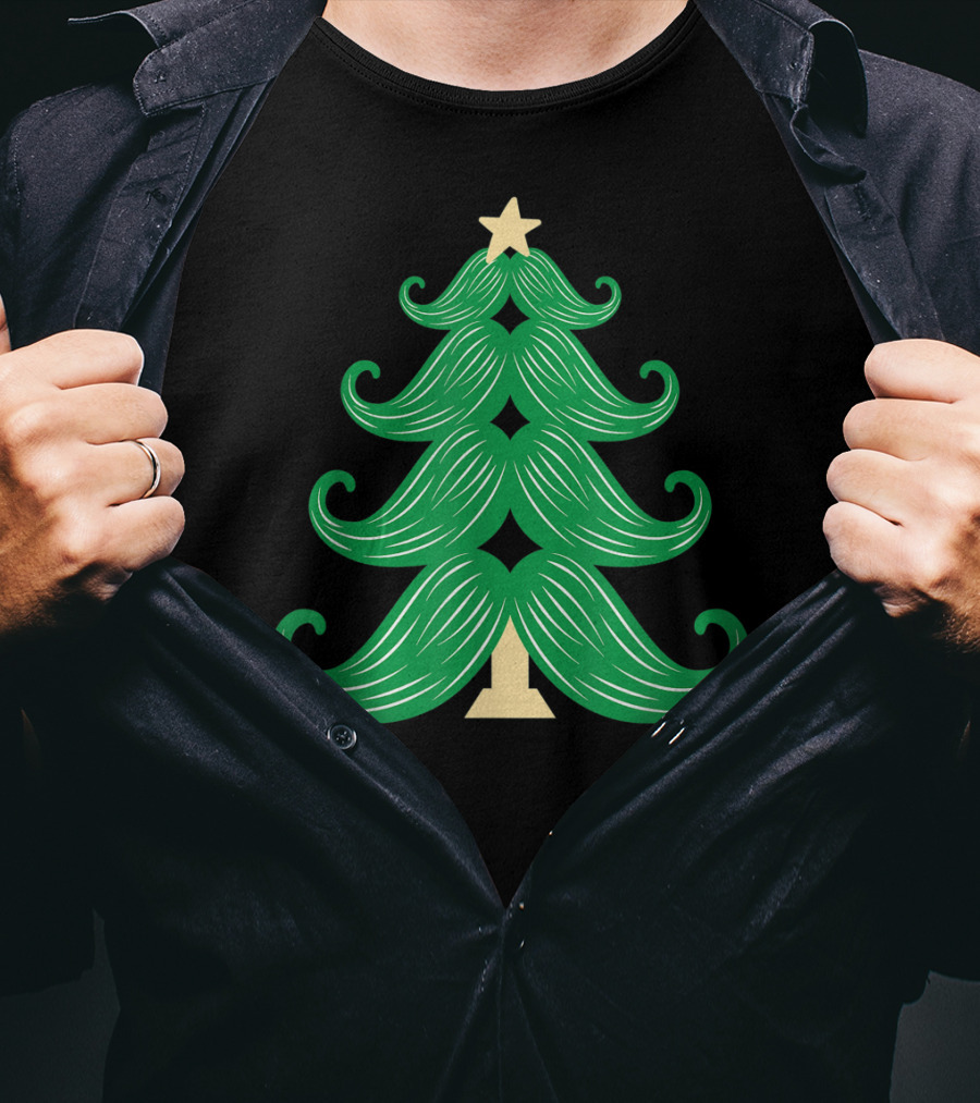 Mustache Christmas Tree Holiday Star T-Shirt