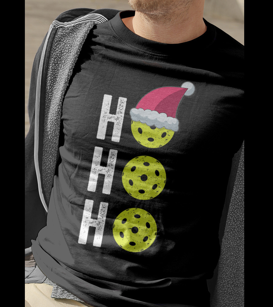 Ho Ho Ho Pickleball Christmas Funny Santa Hat Holiday T-Shirt