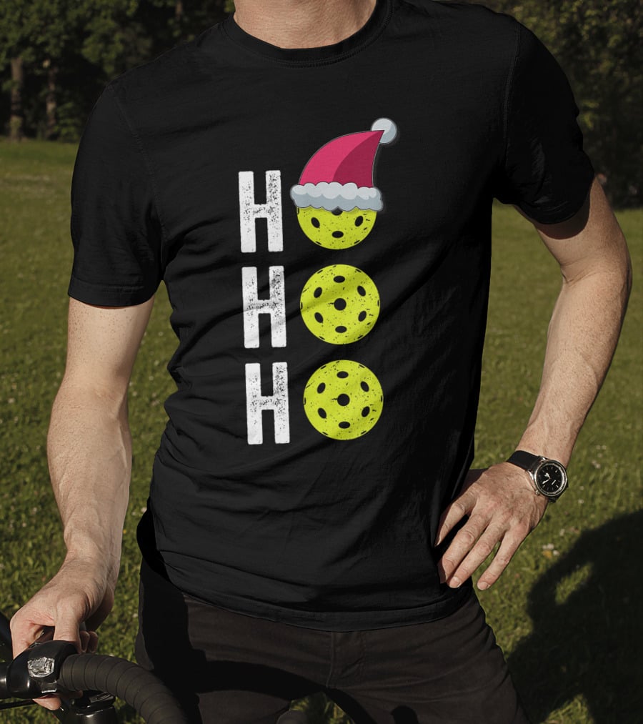 Ho Ho Ho Pickleball Christmas Funny Santa Hat Holiday T-Shirt