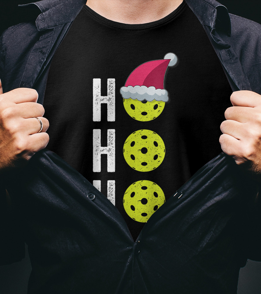 Ho Ho Ho Pickleball Christmas Funny Santa Hat Holiday T-Shirt