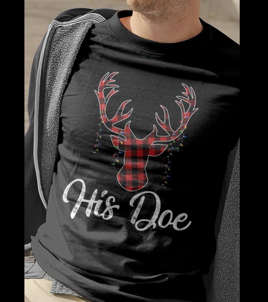 His Doe Plaid Antlers Lights T-Shirt