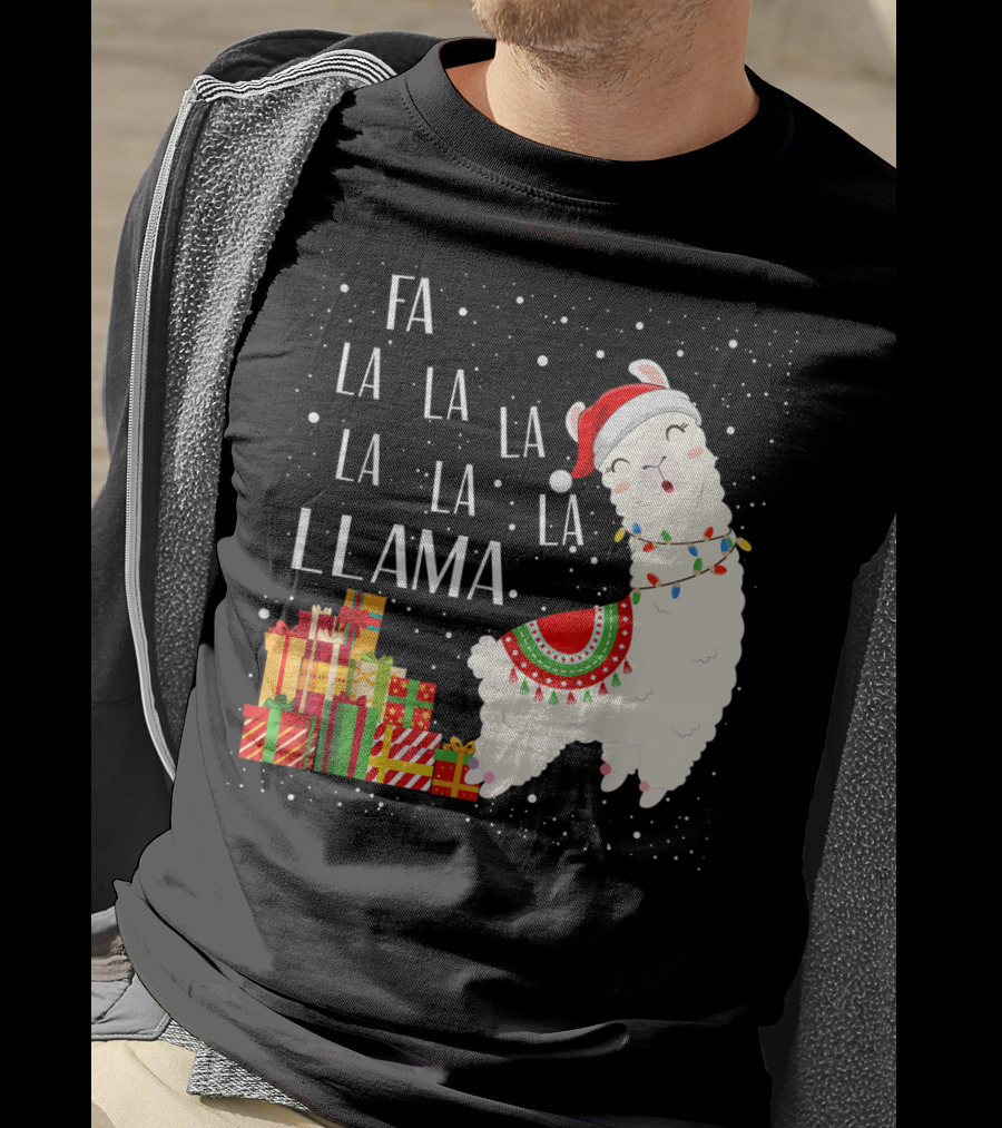 Fa La La Llama Christmas Santa Hat Gift Boxes T-Shirt