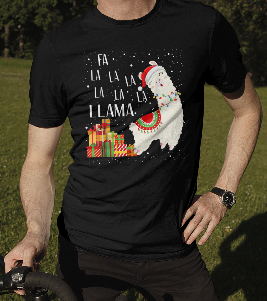 Fa La La Llama Christmas Santa Hat Gift Boxes T-Shirt
