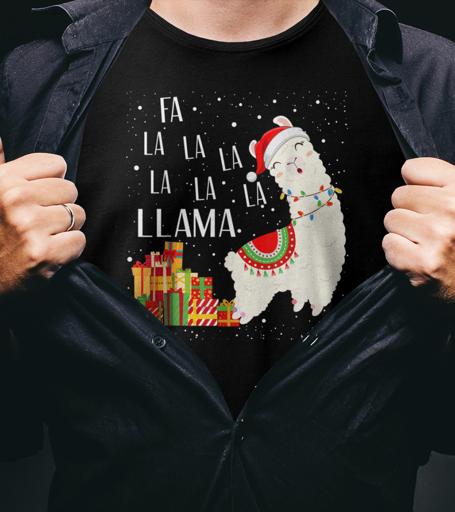 Fa La La Llama Christmas Santa Hat Gift Boxes T-Shirt
