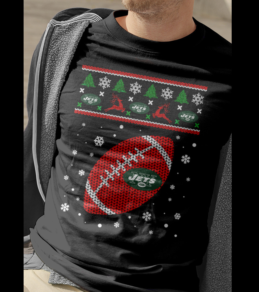 Football Lover Ugly Christmas Jets Team Holiday T-Shirt