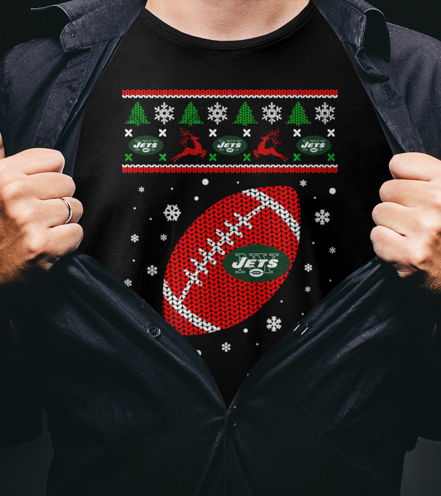 Football Lover Ugly Christmas Jets Team Holiday T-Shirt