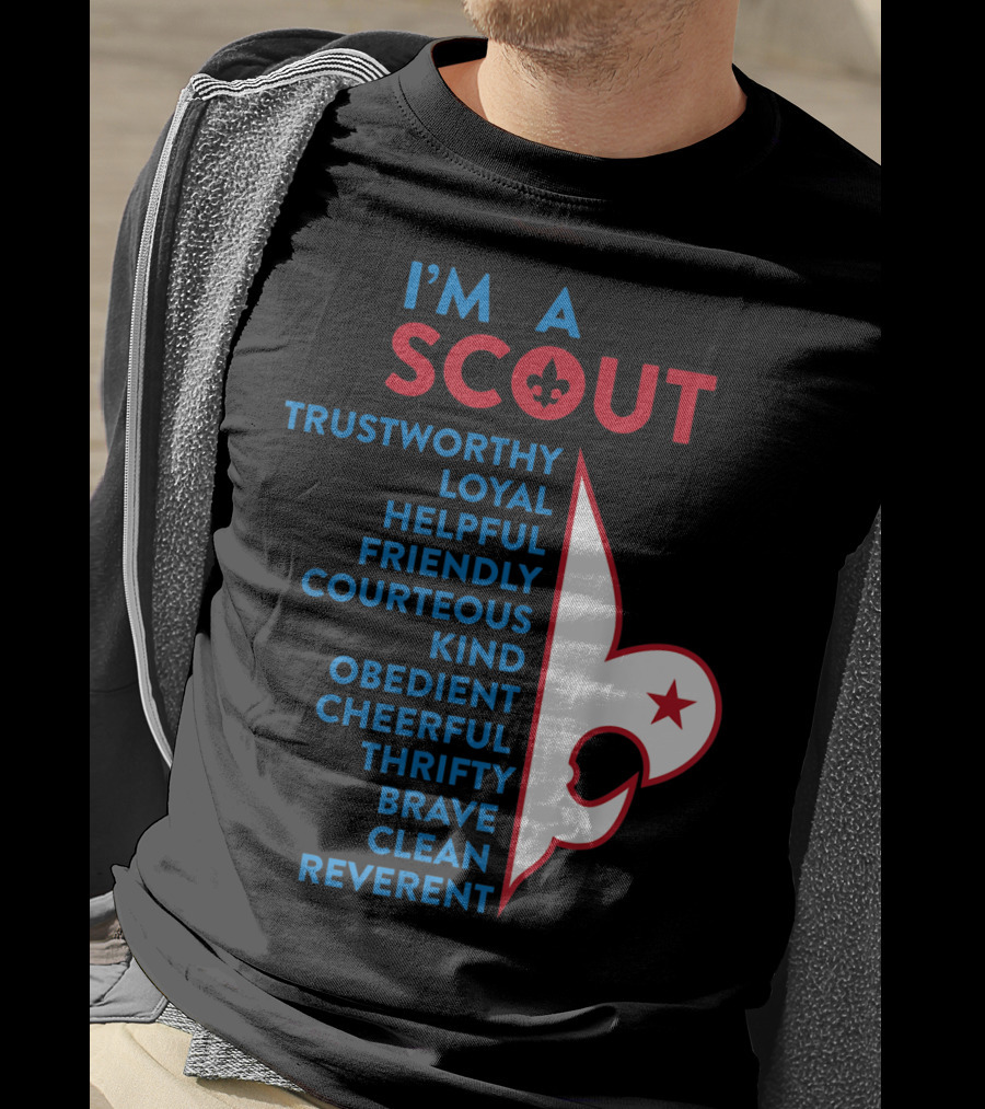 I'm A Scout Scout Law Trustworthy Loyal Helpful Friendly Courteous Kind Obedient Cheerful Thrifty Brave Clean Reverent Fleur-de-lis Star T-Shirt
