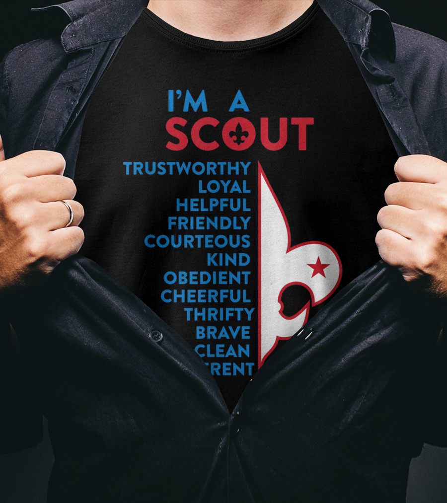 I'm A Scout Scout Law Trustworthy Loyal Helpful Friendly Courteous Kind Obedient Cheerful Thrifty Brave Clean Reverent Fleur-de-lis Star T-Shirt