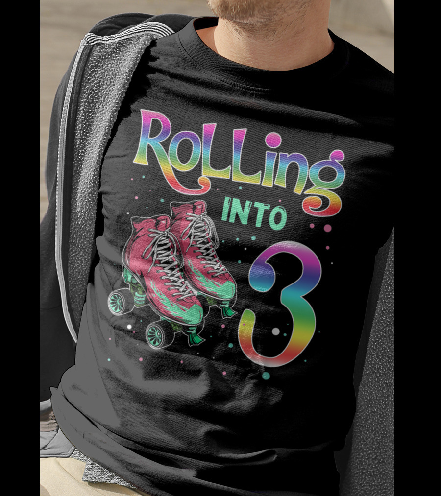 Rolling Into 3 Kids 3rd Birthday Roller Skates T-Shirt