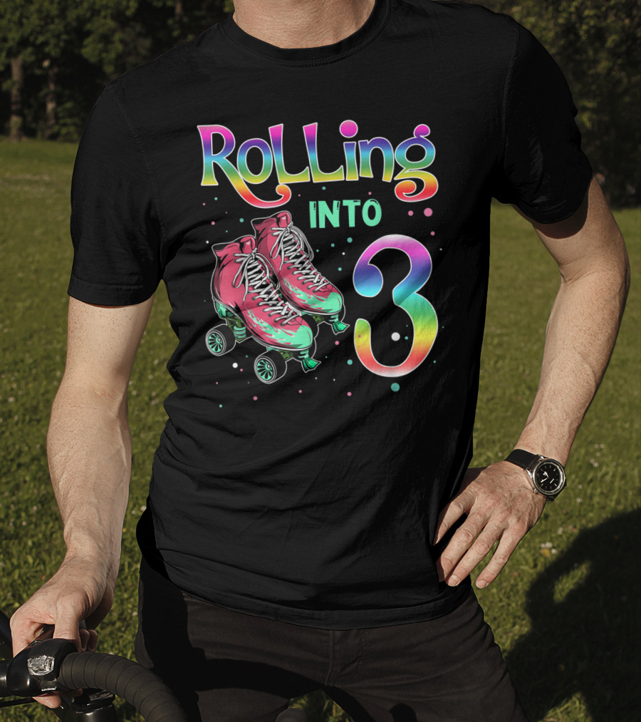 Rolling Into 3 Kids 3rd Birthday Roller Skates T-Shirt