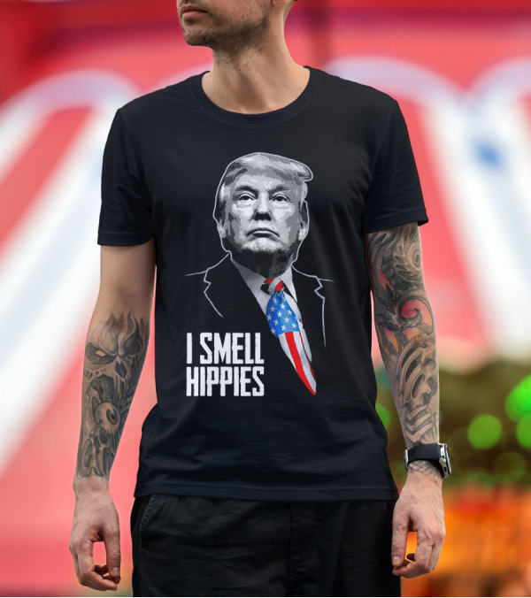 Premium T-Shirt: Trump I Smell Hippies Funny Conservative Tie With American Flag T-Shirt Trump I Smell Hippies Funny Conservative Tie With American Flag T-Shirt