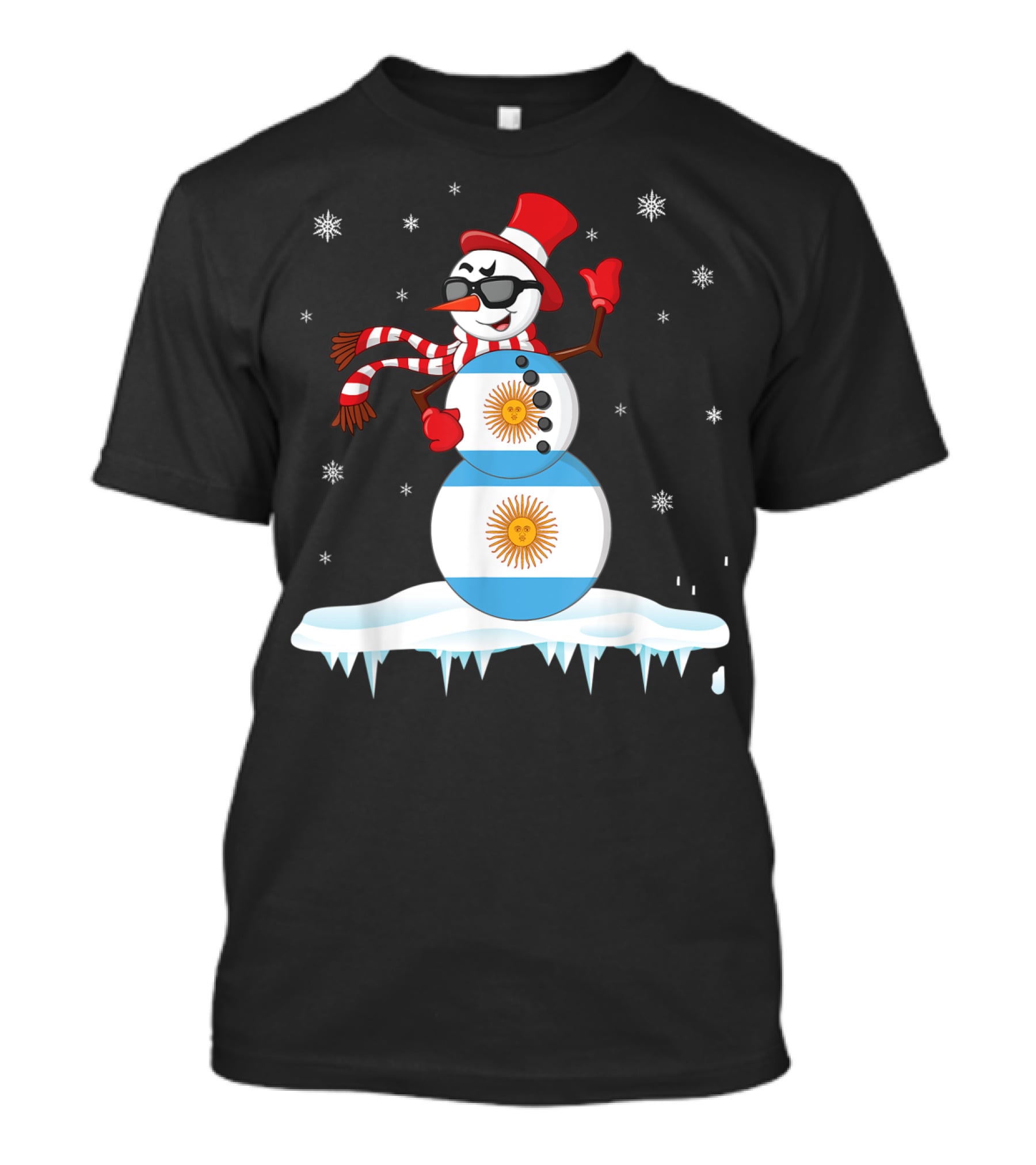 Argentinian Flag Snowman Dancing In Sunglasses Merry Winter T-Shirt