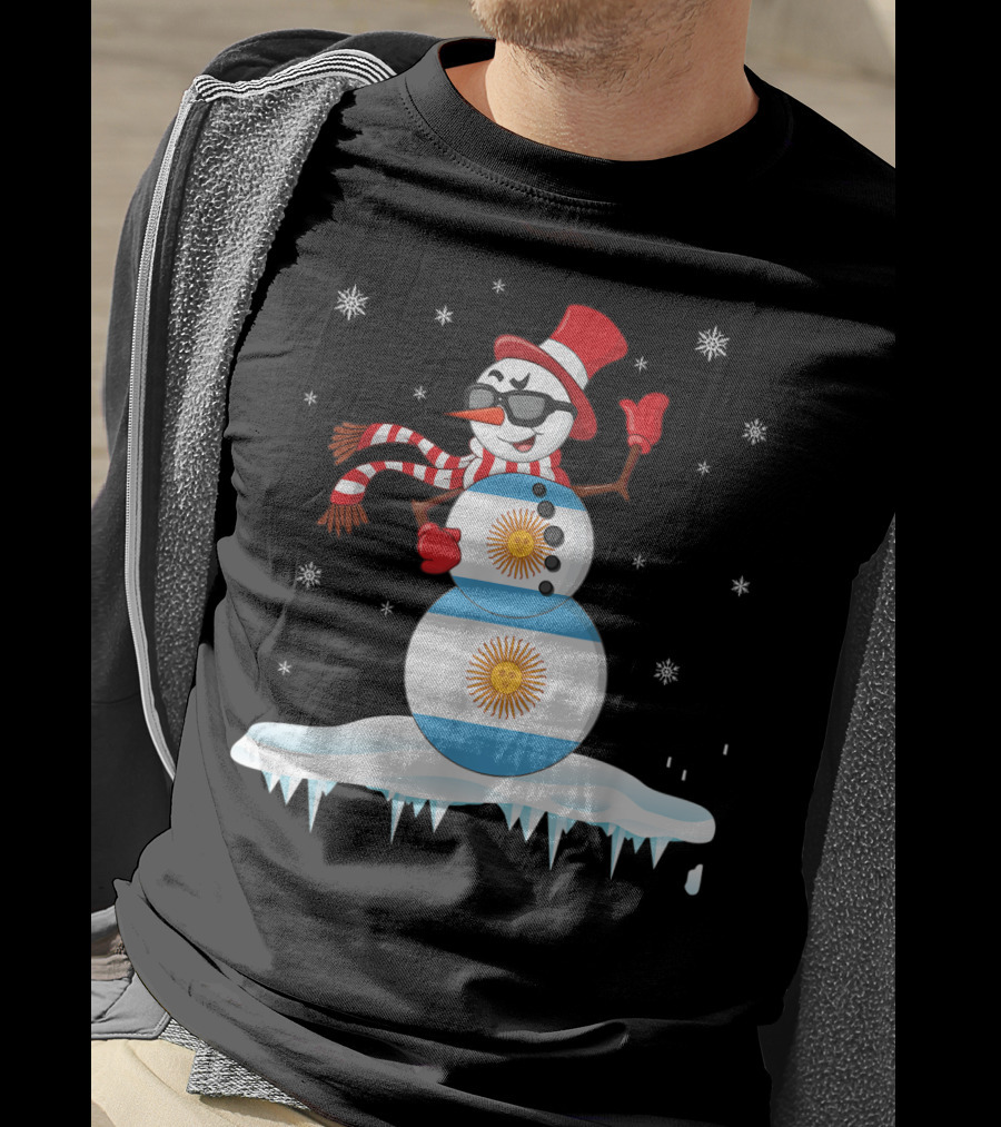 Argentinian Flag Snowman Dancing In Sunglasses Merry Winter T-Shirt