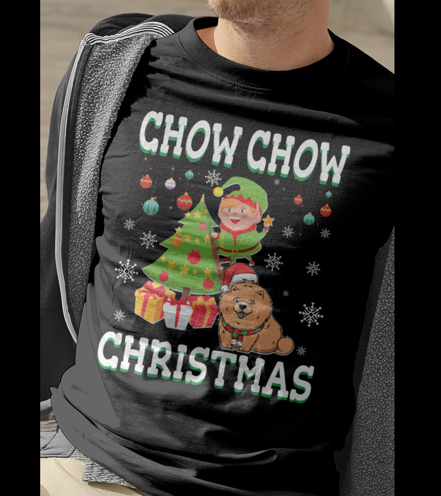 Chow Chow Christmas Elf Tree Presents Snowflakes T-Shirt
