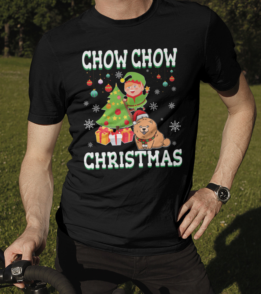 Chow Chow Christmas Elf Tree Presents Snowflakes T-Shirt
