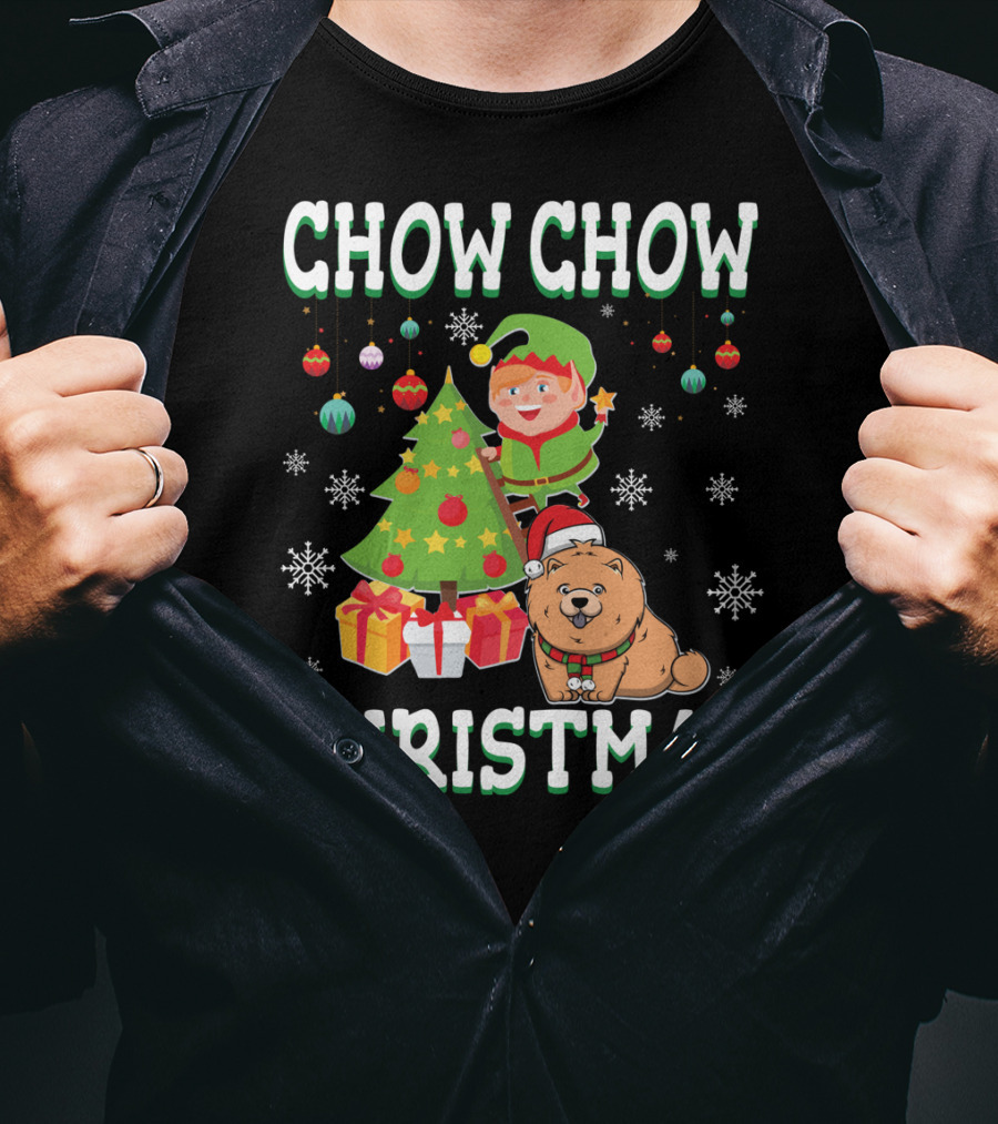Chow Chow Christmas Elf Tree Presents Snowflakes T-Shirt