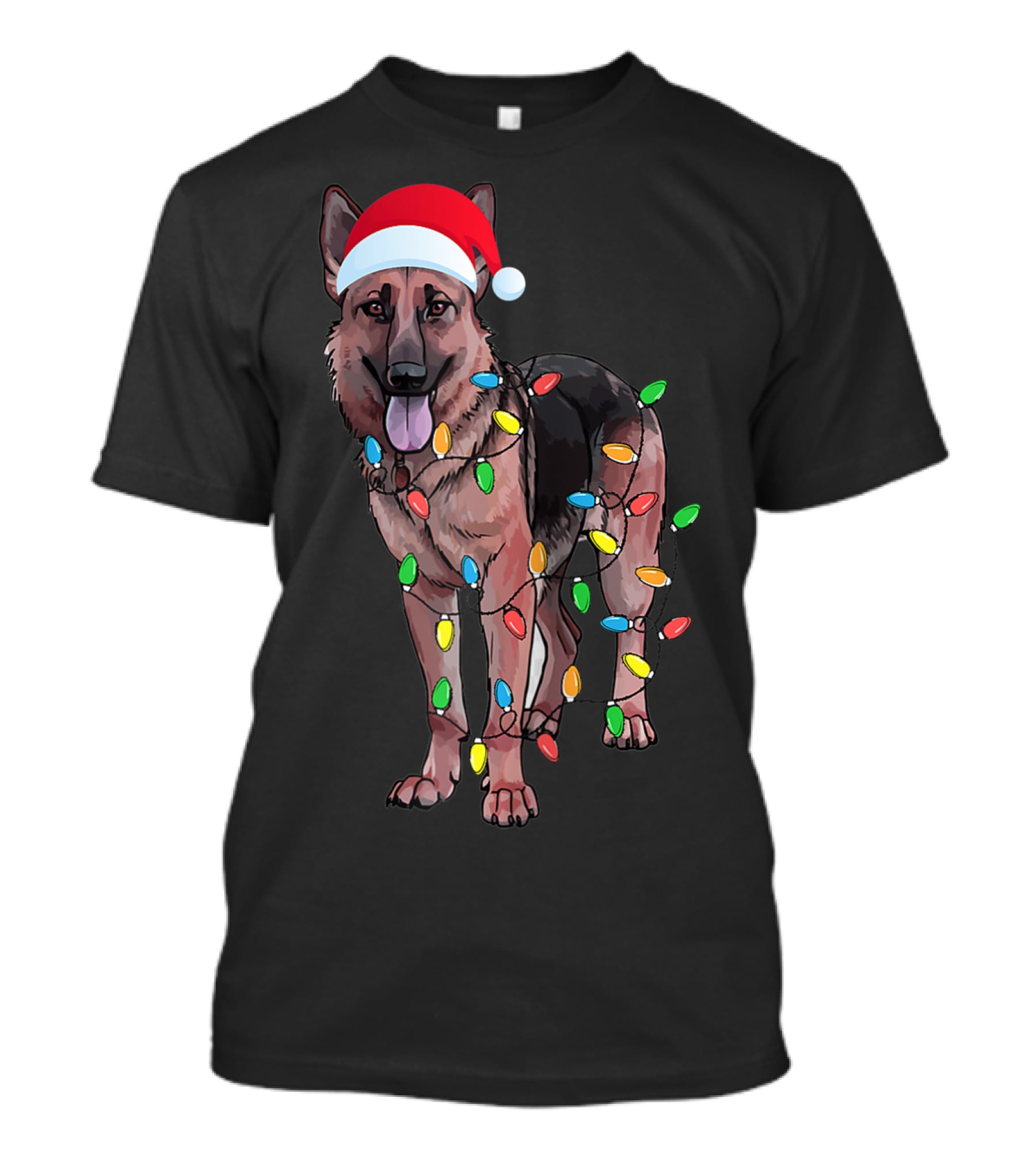 Christmas German Shepherd Dog Santa Hat Wrapped In Lights T-Shirt