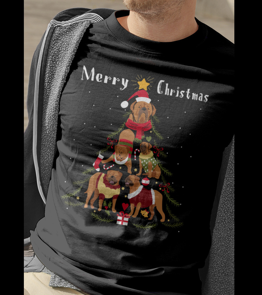 Merry Christmas French Mastiff Dogue De Bordeaux Christmas Tree T-Shirt