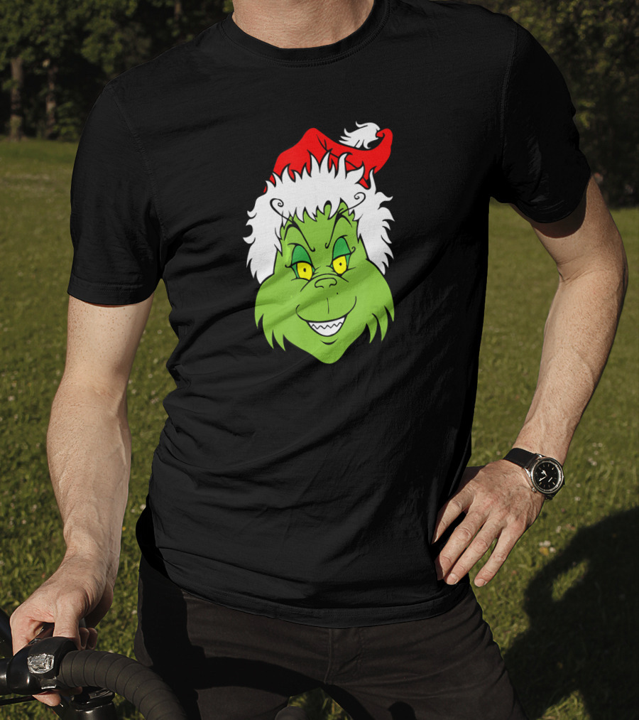 Christmas Grinch Face With Santa Hat T-Shirt