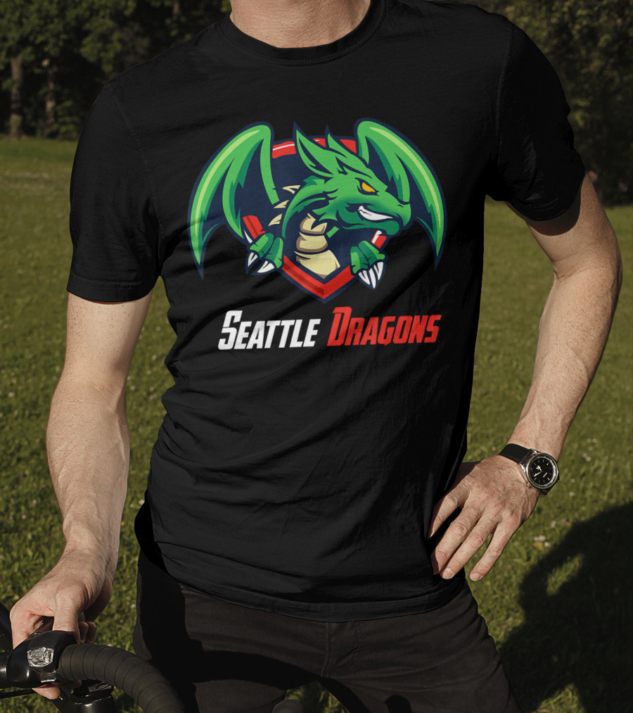 Seattle Dragons Football Logo Green Dragon Shield T-Shirt