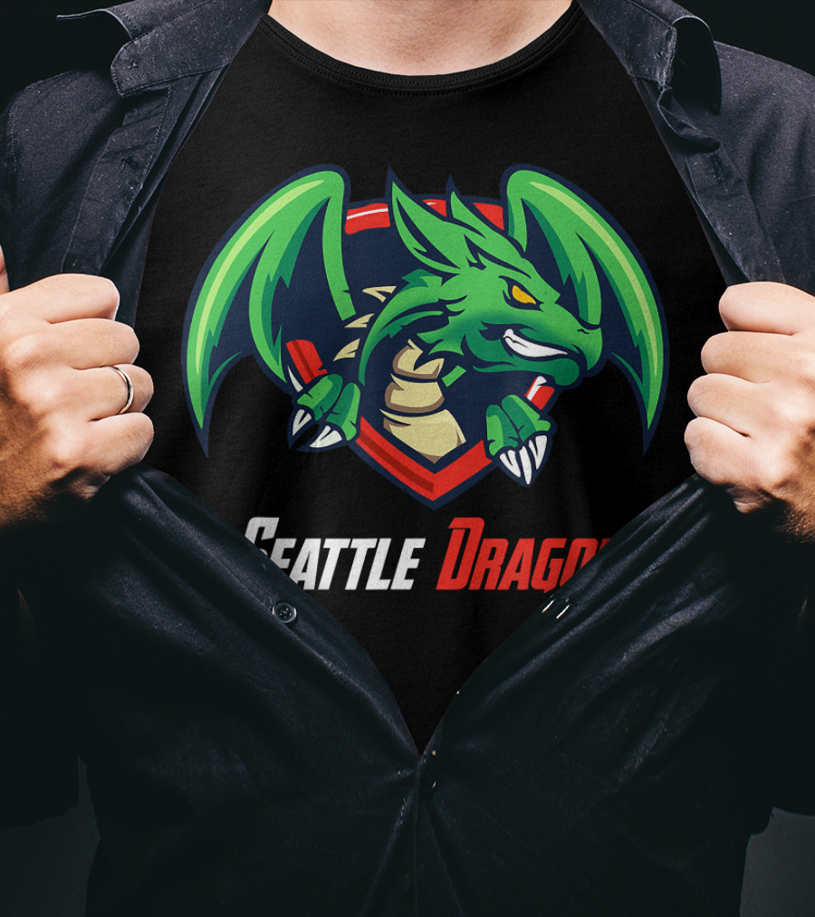 Seattle Dragons Football Logo Green Dragon Shield T-Shirt