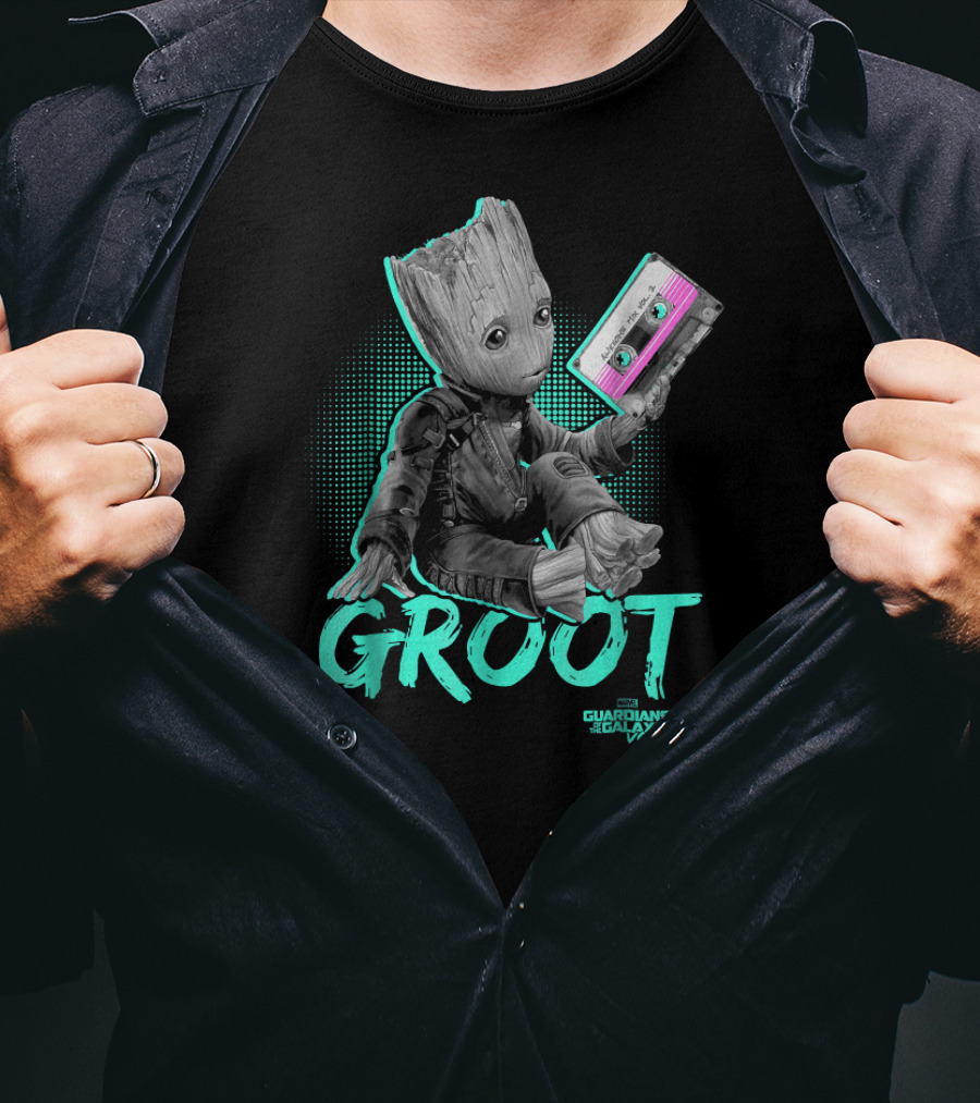 Guardians Of The Galaxy Vol. 2 Baby Groot Neon Cassette Tape T-Shirt